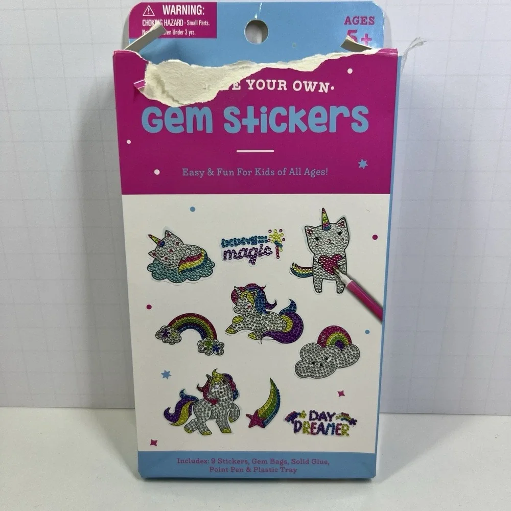 Unicorn Diamond Painting Sticker Kit Kids Craft DIY Gem Art Rainbow Kitty Clouds